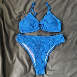 Shein Ribbed Blue Textured Bikini Swim Set - Size Medium